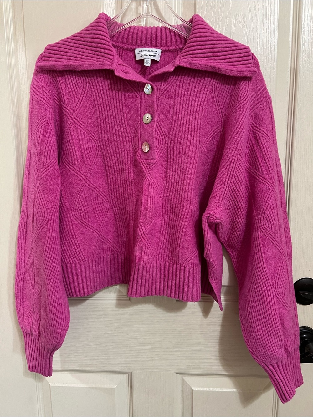 Los Angeles Atelier & Other Stories Fuchsia Ribbed Polo Sweater